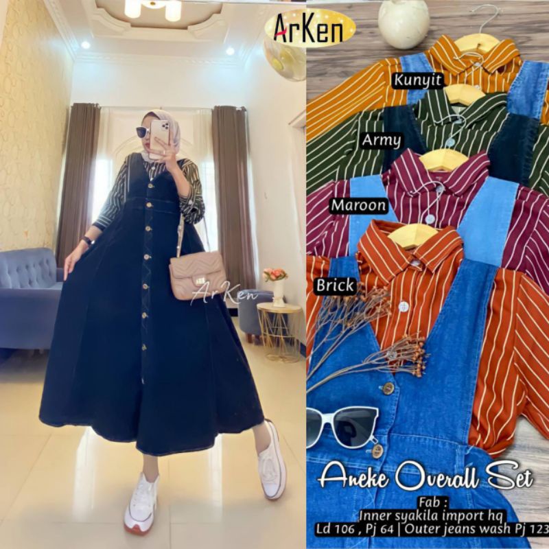 BISA COD • BAJU WANITA ANEKE OVERALL SET MAXI DRESS ARKEN