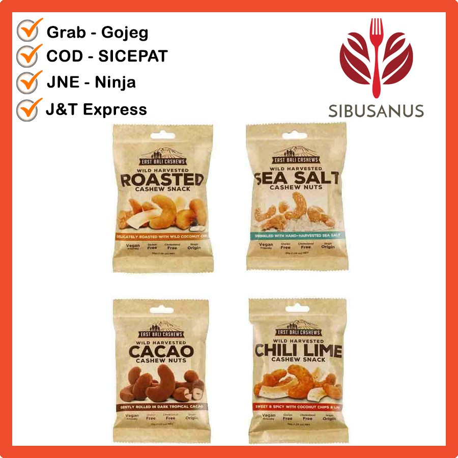 

EAST BALI Cashew Nut Sea Salt - Roasted Cashew - Chili Lime Cashew - Cacao Cashew Treat Snack 35gr