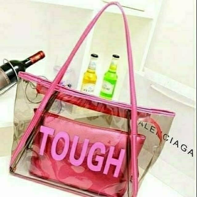 TW1811 Tas Wanita Transparan Totebag Pvc Plastik Keren Fashion Cewek Modis