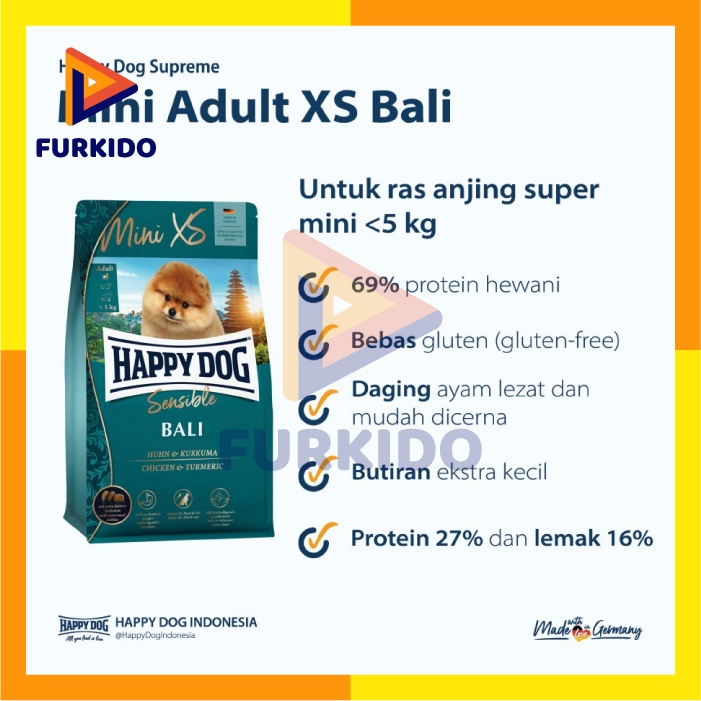 Happy Dog Supreme Adult Mini XS Bali 300 Gr / Makanan Kering Anjing