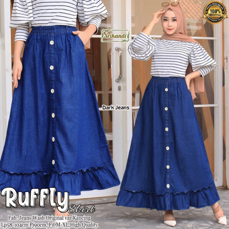 ruffly skirt rok jeans wanita by srikandi