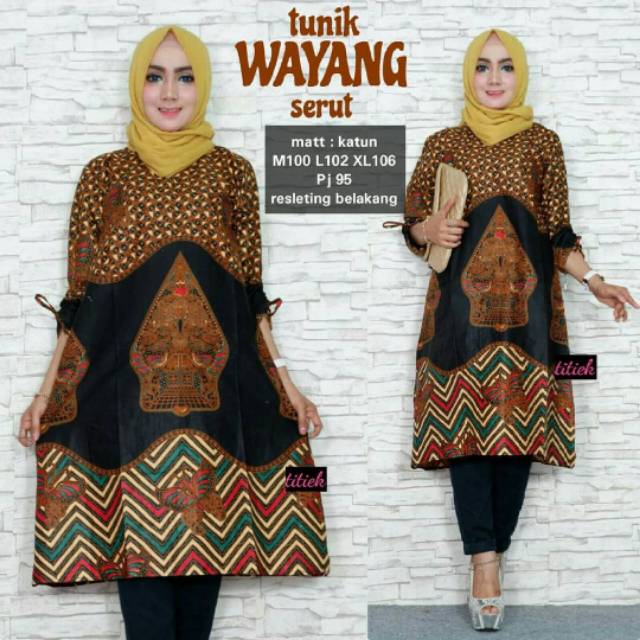 batik tunik motif wayang bahan katun halus