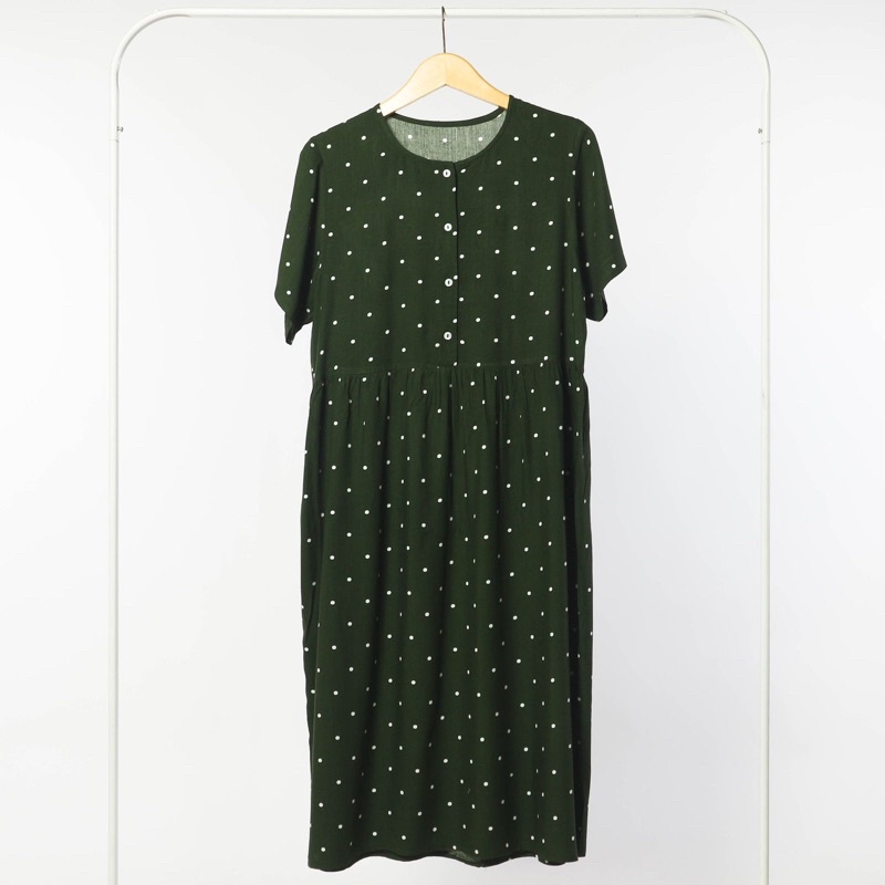 (KATLEEN) HOMEDRESS RAYON BUSUI FRIENDLY SLEEPWEAR COTTON RAYON-Polka mini emerald