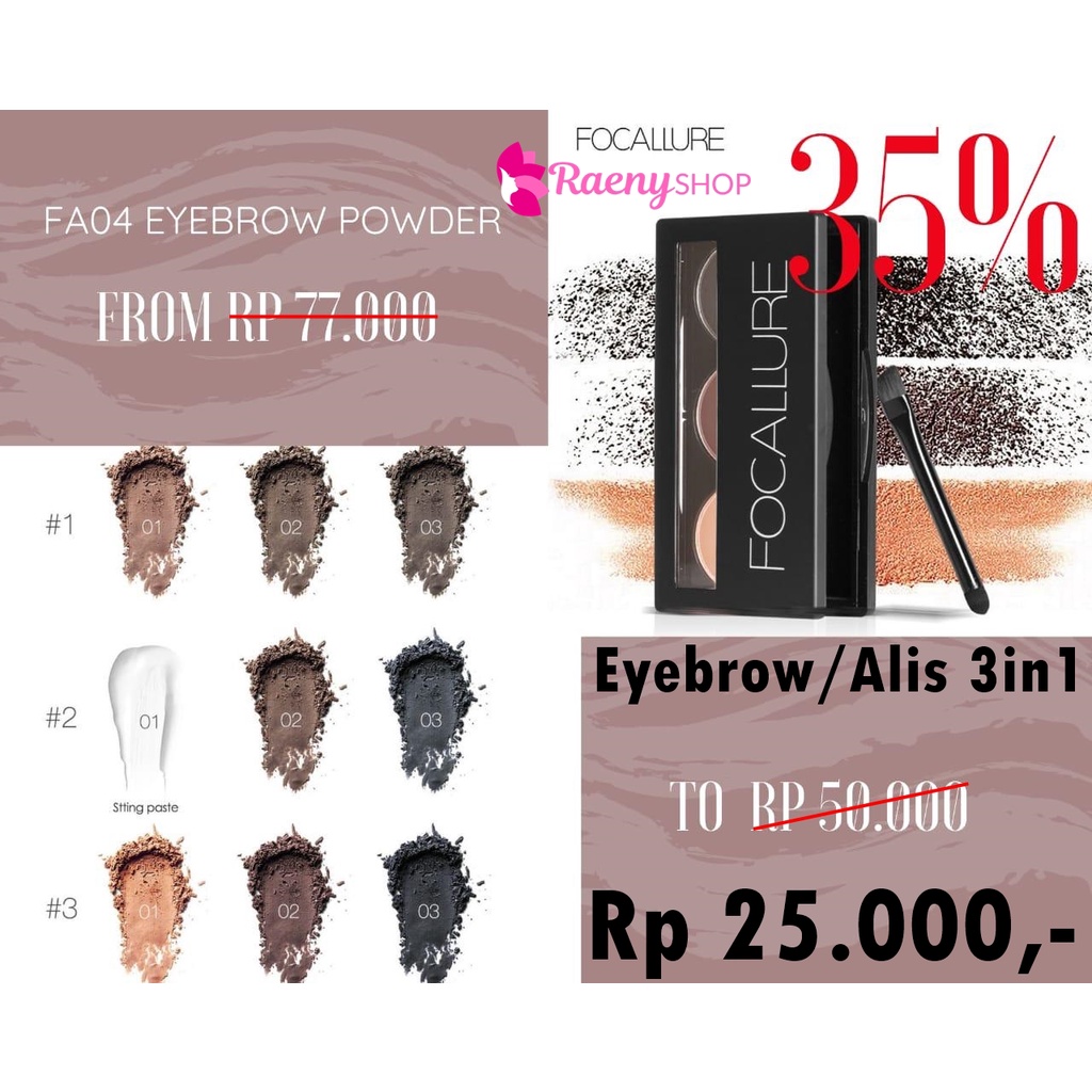 FOCALLURE ORI KHUSUS MEMBER JERRY DAVID Eyebrow Powder Eye Brows Powder Eyebrow Waterproof Pensil Al