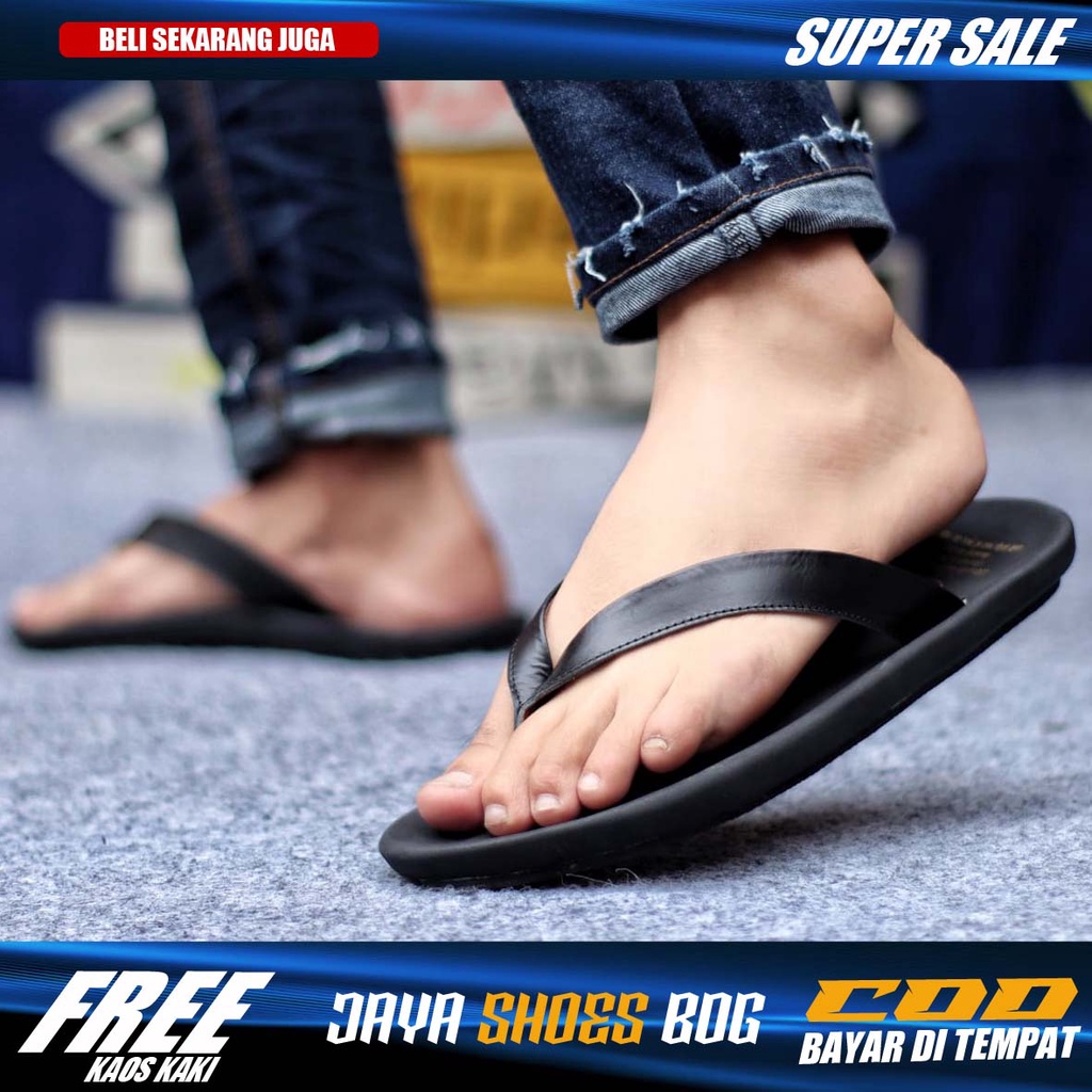 CLOVER|Sandal Kasual Kulit Pria Original Distro Murah Kekinian Model Jepit Terbaru Tidak Licin