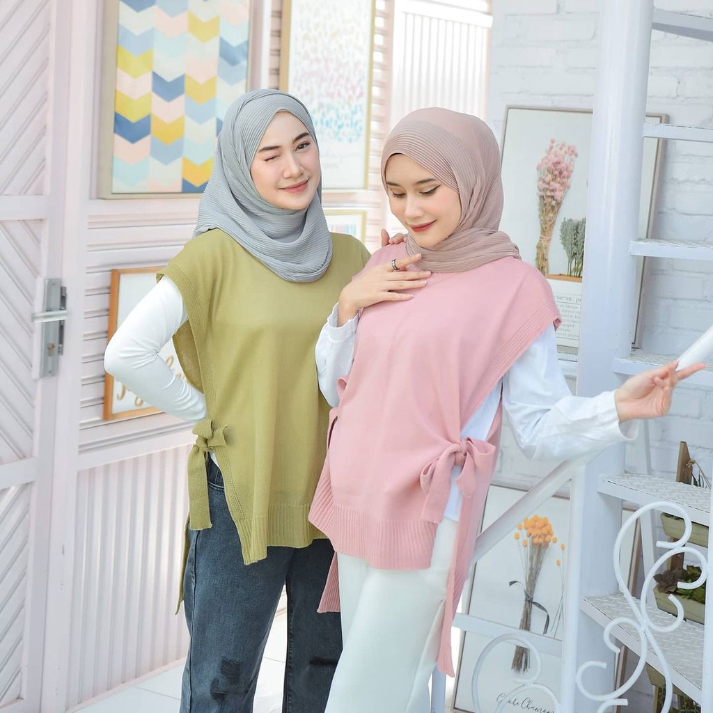 Rompi Rajut Wanita Panjang Polos Tali Samping Outer ILLO LONG VEST
