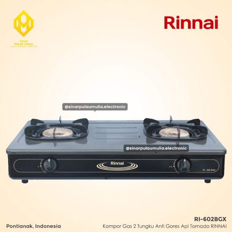 Rinnai Kompor Gas 2 Tungku Anti Gores Api Tornado - RI-602BGX / RI 602 BGX / RI 602BGX / RI602BGX