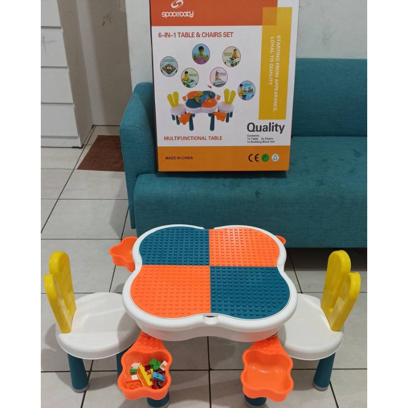 Mainan Edukasi Meja 6in1 Multifunction Table Block Spacebaby Meja Lego