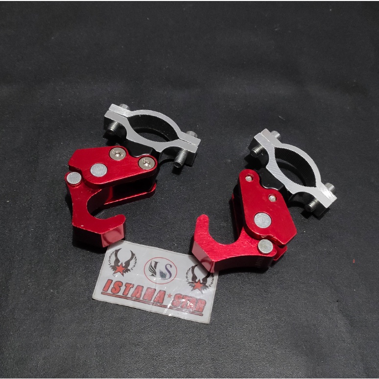 Paket gantungan barang pcx 2pcs + Stabilizer stang two tone , Stabilizer palang stang plus gantungan barang pcx 2 pcs cnc MERAH