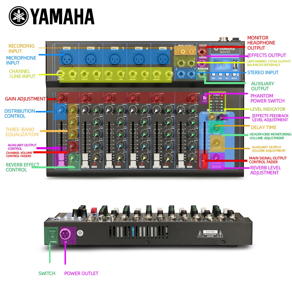 MG04BT/MG07BT pencampur audio DJ MIXER AUDIO 4ch/7ch Mendukung pemutaran Bluetooth/USB/PC/MP3 Peralatan rekaman Menyanyikan peralatan audio KTV