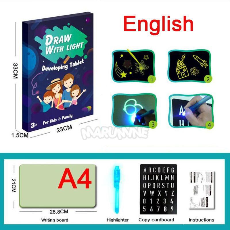 Grab Medan Mainan Edukasi Papan Gambar Ajaib Magic Luminous Drawing Board A4 F66-A4L MARUMINE