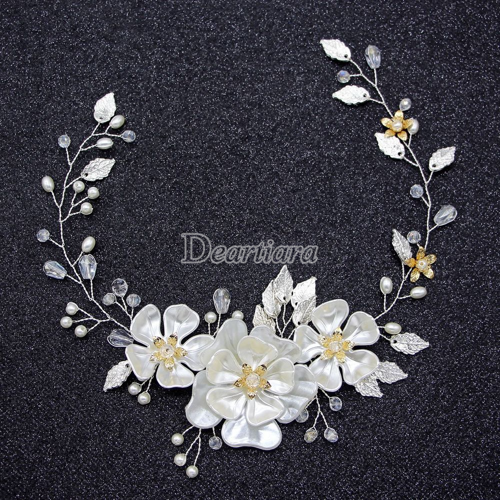 Fashion Bride Hand-woven Pearl Headdress White Crystal Flower Pearl Leaf Wedding Dress Accessories Headband Bridal Accessories