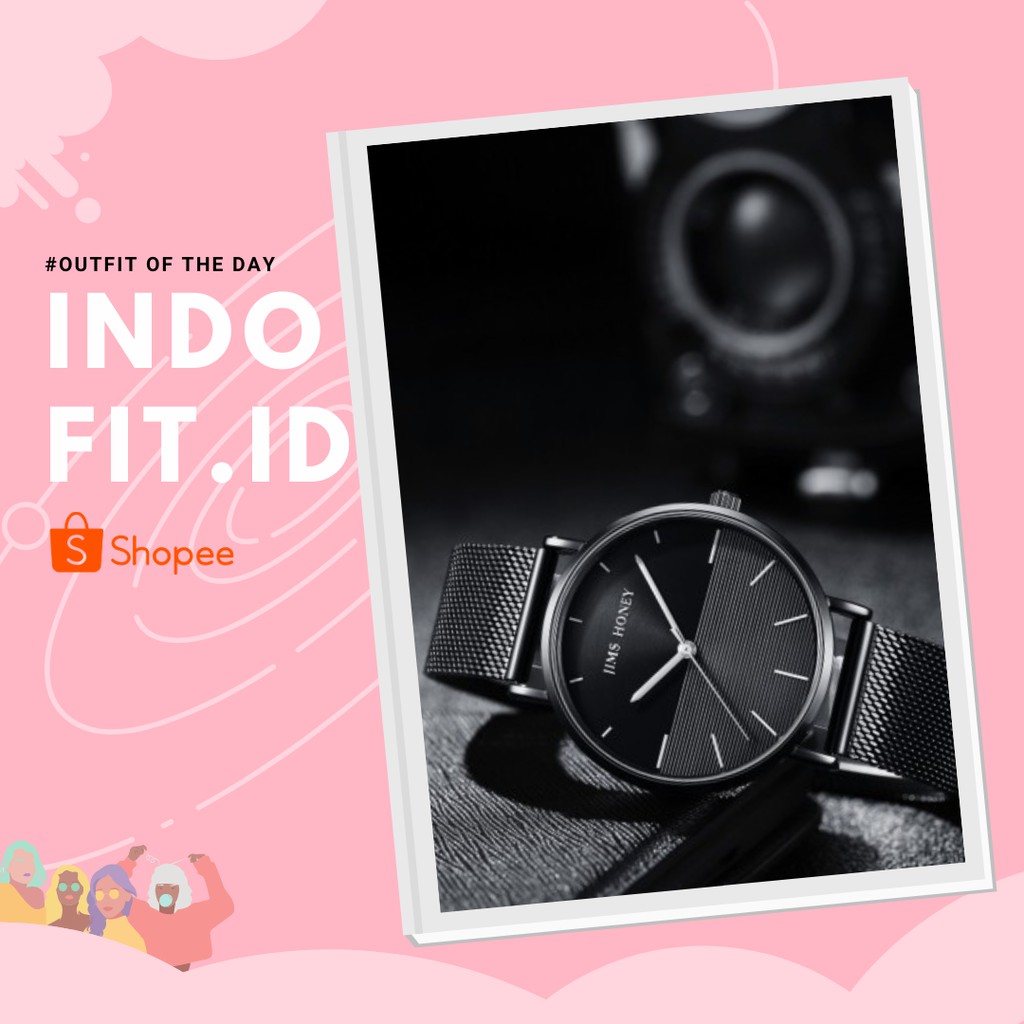 Jam Tangan Wanita Analog Murah Fashion Wanita Terbaru Kekinian Minimalis Jims Honey JT JHW 01 Hitam
