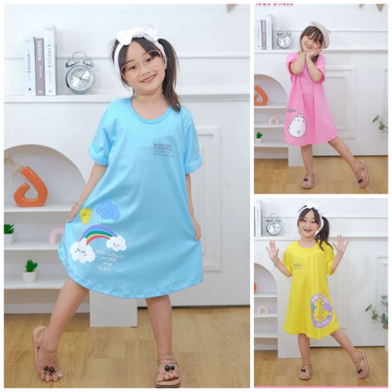 Kaos dress terusan katun anak perempuan terbaru / baju tunik t'shirt misel catton motif lucu vareasi