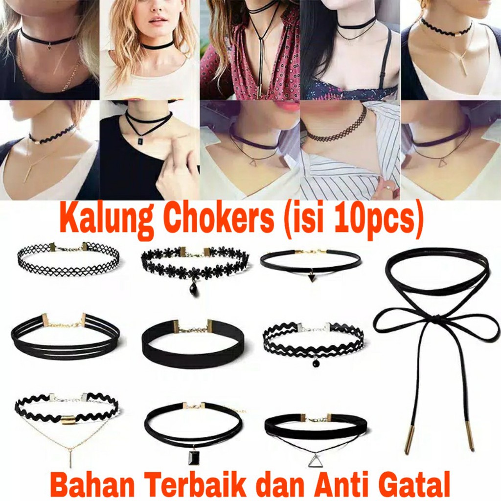 Kalung Chokers Korean Style (1 Set / Isi 10pcs) Terlaris !!