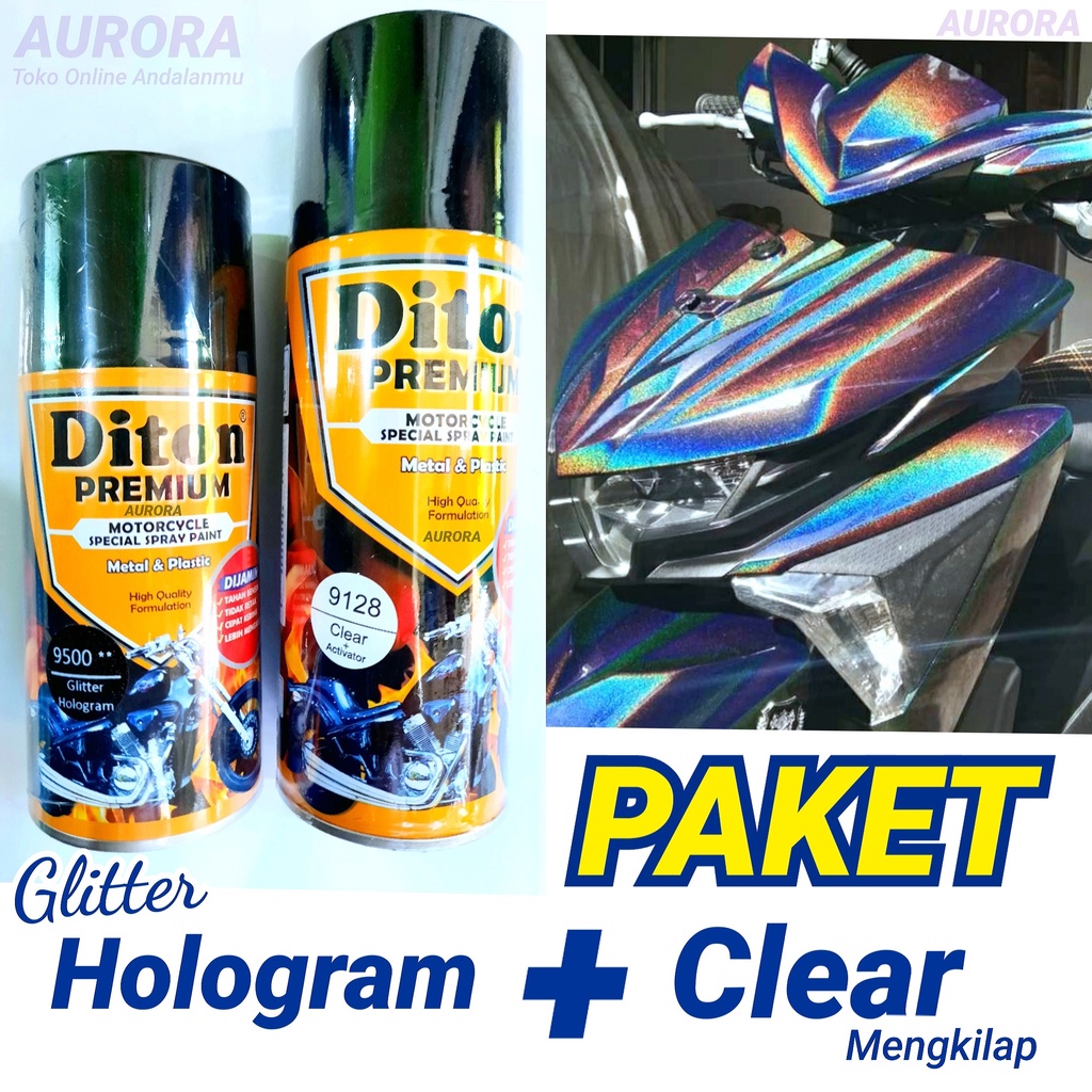 

PAKET Diton Premium Gliter Glitter Hologram 9500** + Clear Anti Gores Mengkilap 9128