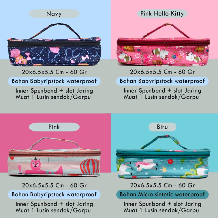 Tas Sendok 1 lusin Tempat Sendok Makan dan Garpu Pouch motif kartun Tempat Penyimpanan Multifungsi