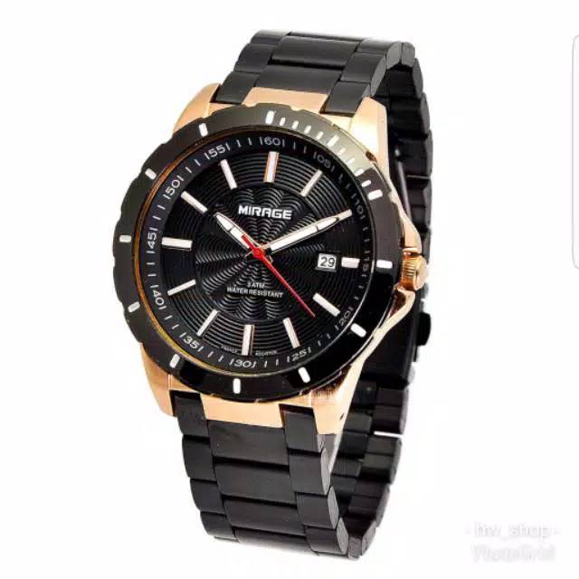 Jam Tangan Pria Mirage 8549 Black RoseGold Original . Jam Tangan Pria