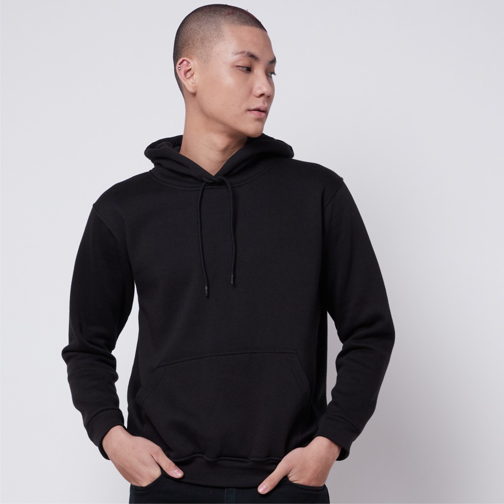 Jaket Hoodie Jumper YNS  Polos Cotton CVC Fleece Yarn Spindle Heavy Soft Black