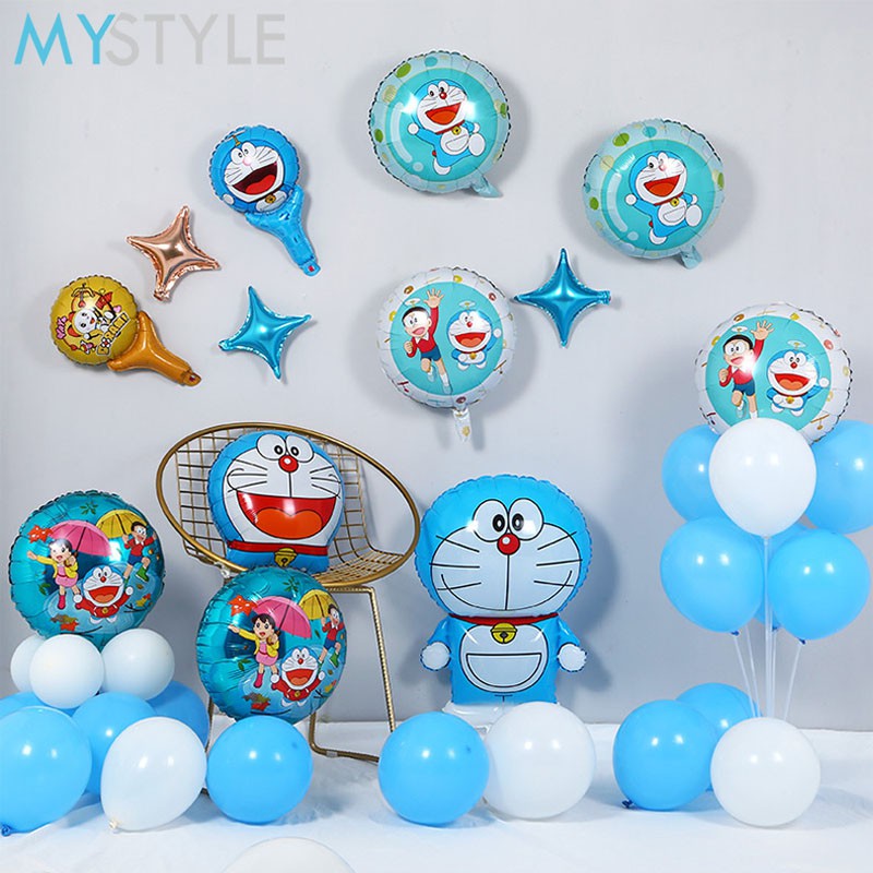 HAPPY TIME BALON FOIL TEMA DORAEMON BULAT JUMBO BESAR MINI TONGKAT BALON HAPPY BIRTHDAY HBD DEKORASI ULANG TAHUN