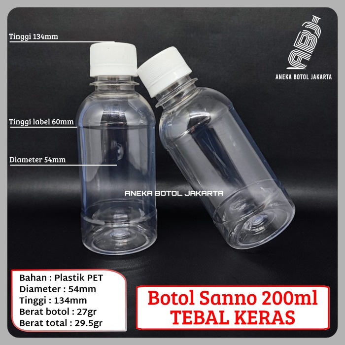 Botol plastik sanno 200ml tebal keras / Botol sanno 200 ml tebal 27gr