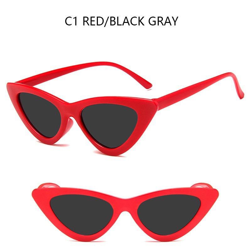Dennos GS-08 kacamata Cat eye Triangle Segitiga wanita Sunglasses-HITAM MERAH