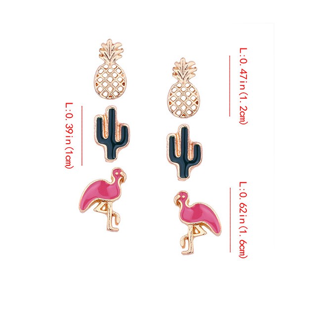 LRC Anting Tusuk Fashion Gold Color Flamingos Shape Decorated Earrings(3pcs)