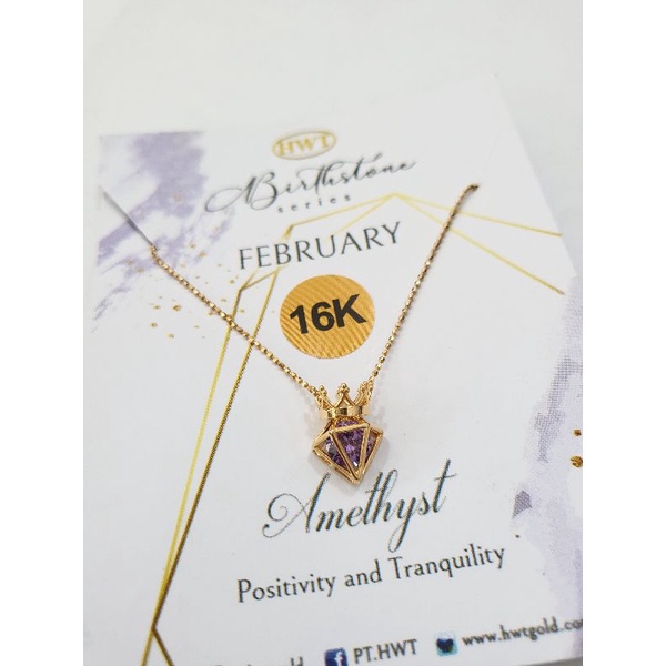 Rantai emas asli HWT BIRTHSTONE FEBRUARY kadar 16k