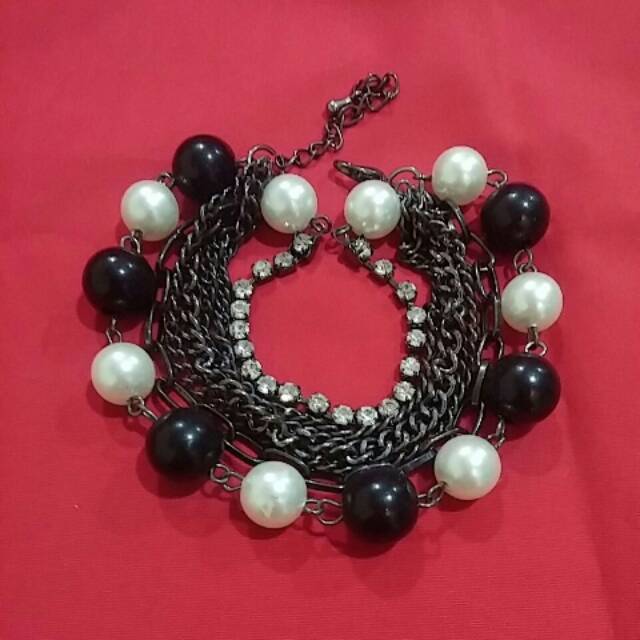 Gelang rantai mutiara susun vintage korea