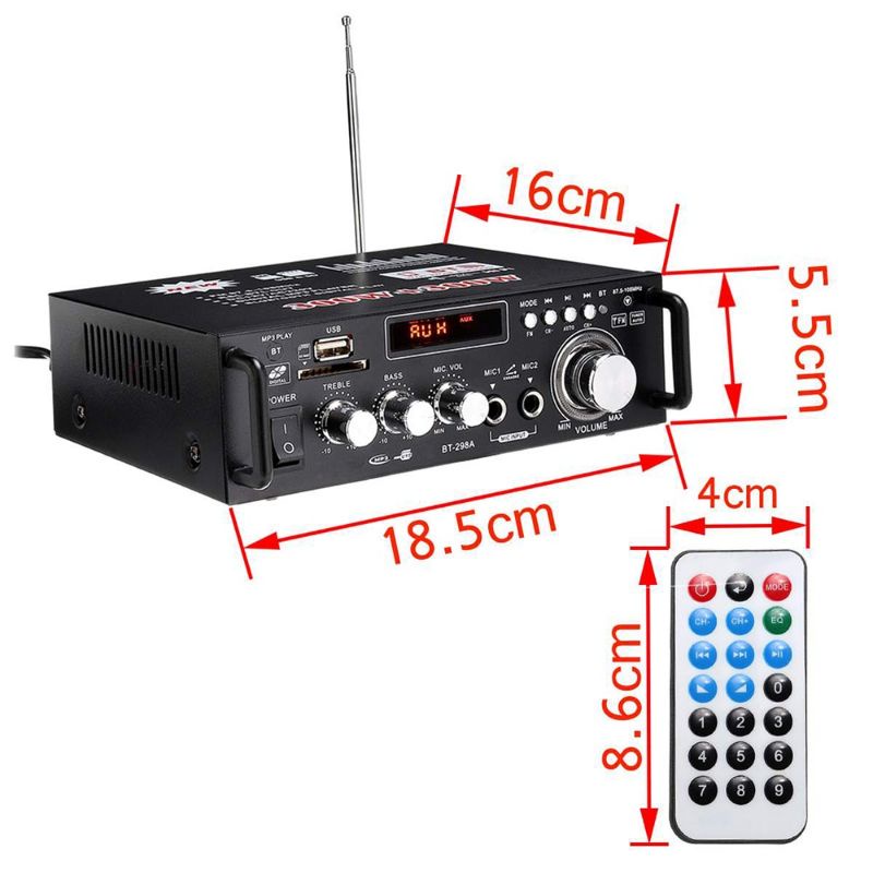 Bluetooth EQ Audio Amplifier Karaoke Home Theater FM Radio 600W