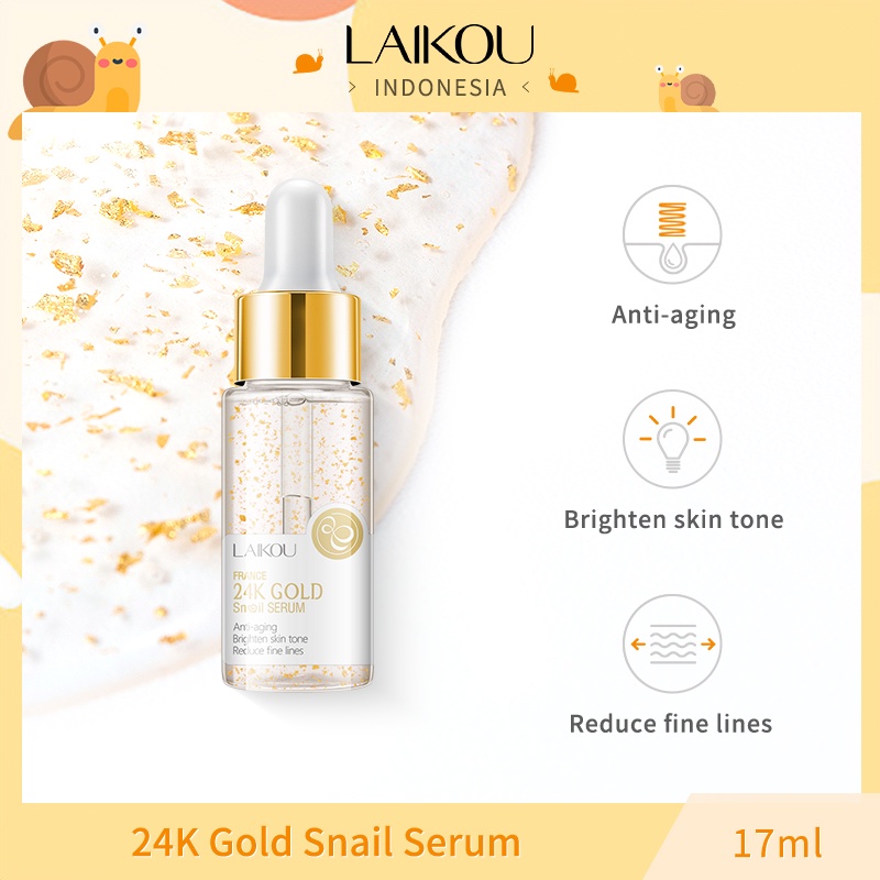 LAIKOU 24K GOLD Snail Serum Esensi Glowing Anti-Penuaan Menghilangkan Kerut Menghaluskan 17ml