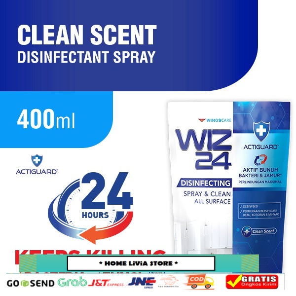 Wiz 24 Disinfectant Spray & Clean Refill Clean Scent 400 mL