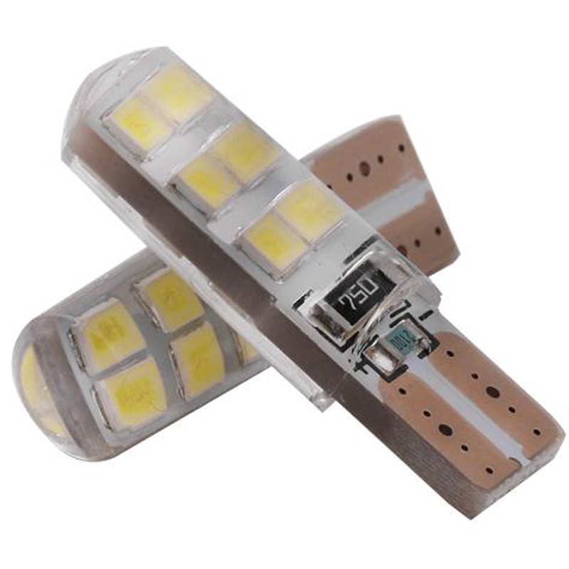 (LUCKID) 10pcs Lampu Xenon T10 W5W 12-SMD 2835 LED Canbus Error Bahan Silica