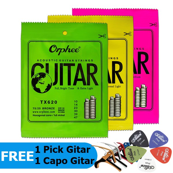 Orphee Senar Gitar Akustik String 75/25 Bronze TX620 TX630 TX640 Free 1 Pick 1 Capo