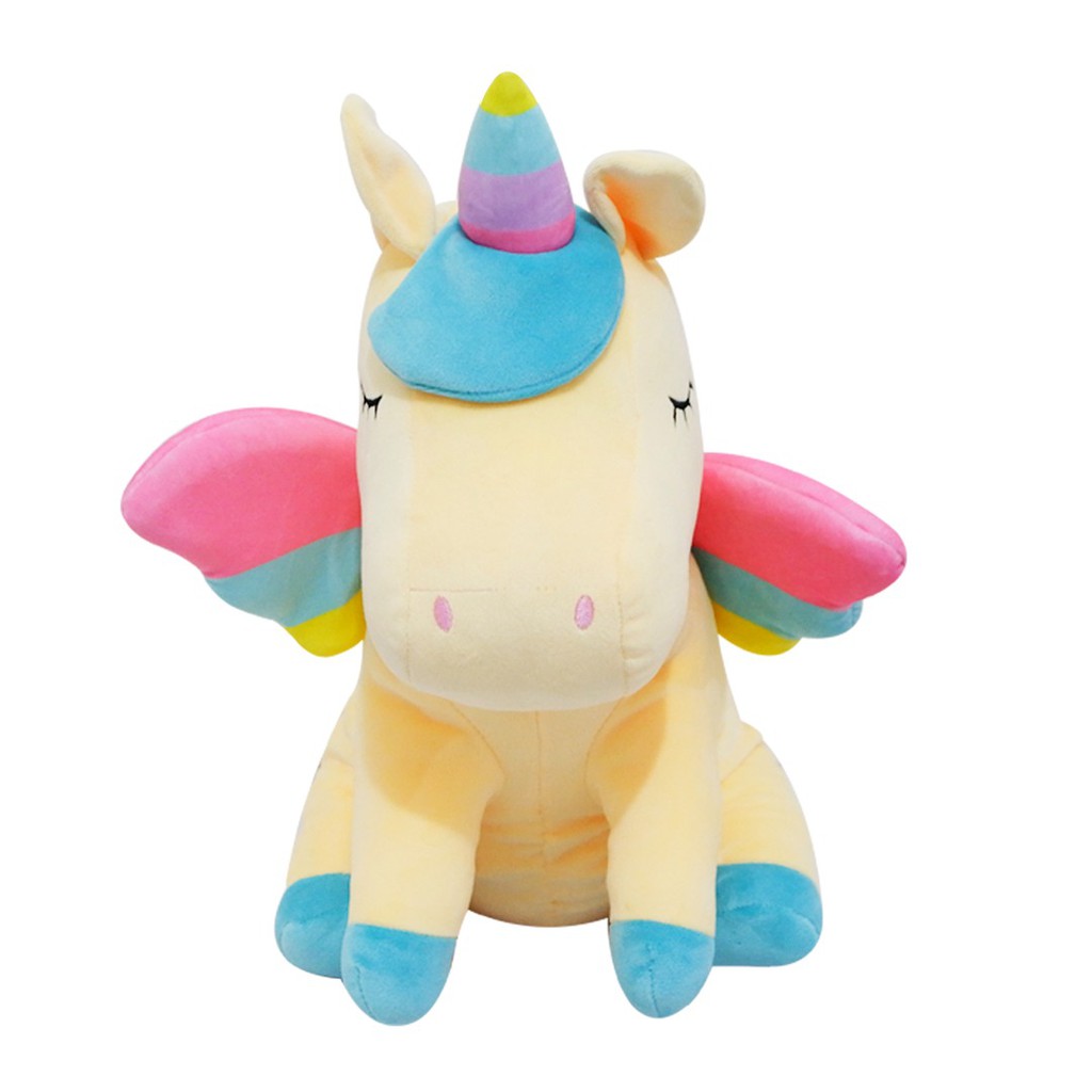 Boneka unicorn rainbow wings berkarakter kuda poni duduk bersayap warna soft yellow-istana boneka stuffed-sit