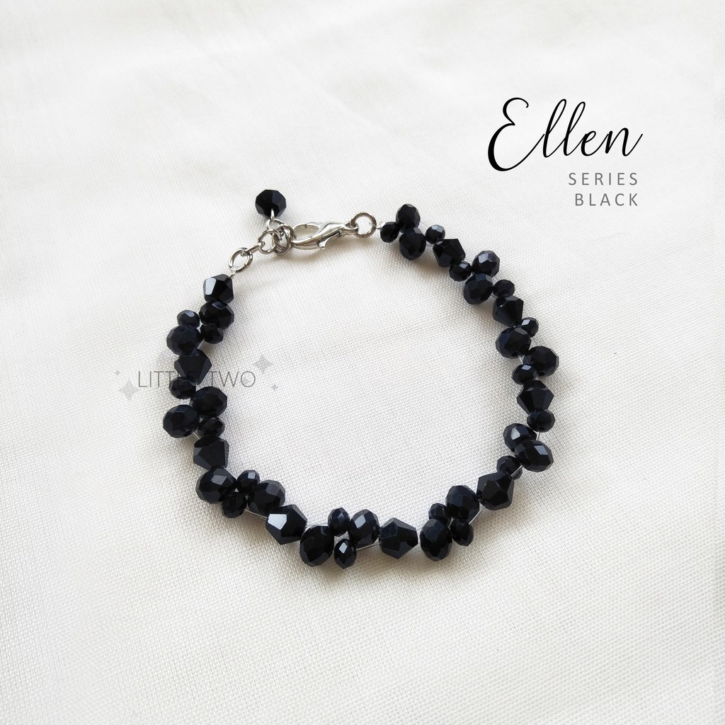 LITTLETWO Gelang Kristal Ceko - ( belum termasuk bandul ) Ellen Black Gelang Wanita Stainless Steal Anti Karat