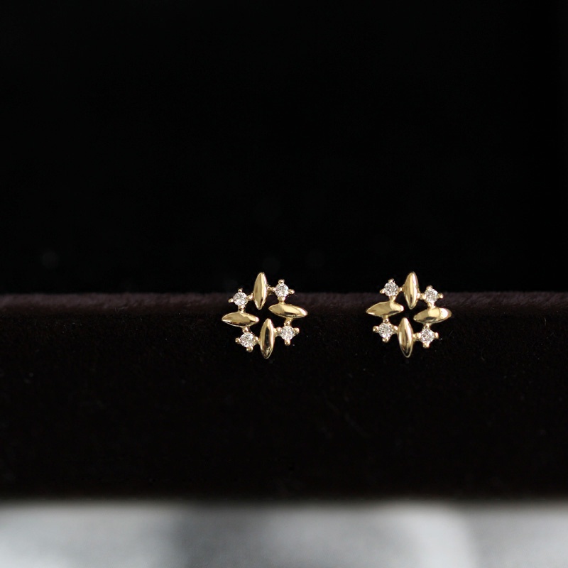 Elegant Crystal Gold Earrings Anting Stud Fashion Flower Wedding Party Earring Women Lady Jewelry-2