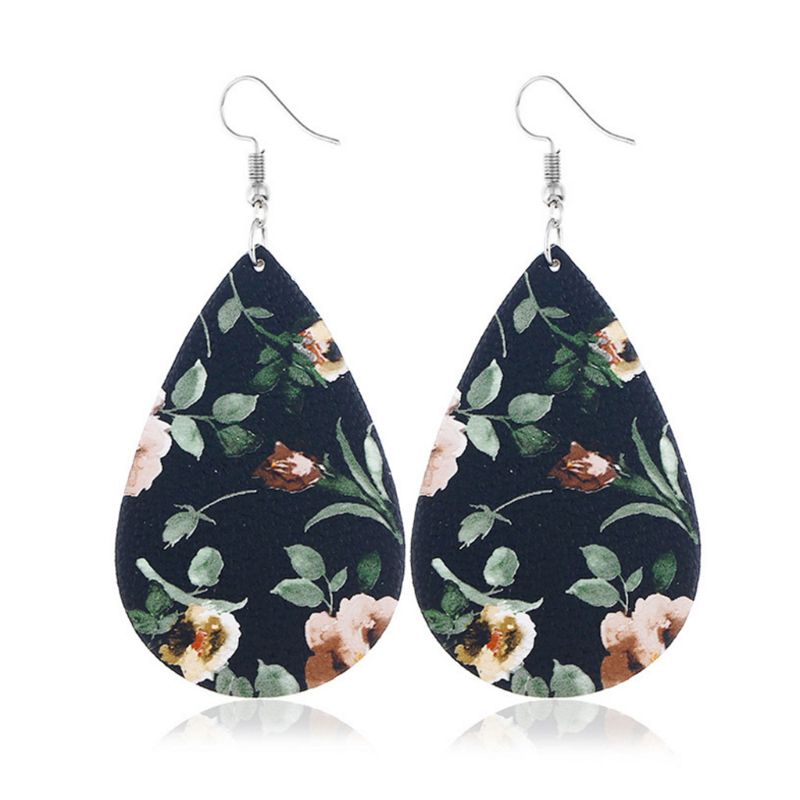 SIY  1 Pair Dangle Earrings Women Lady Sequins Floral Print Jewelry Faux Leather Pendant Elegant Unique Wedding Gifts Girls Oval Fashion