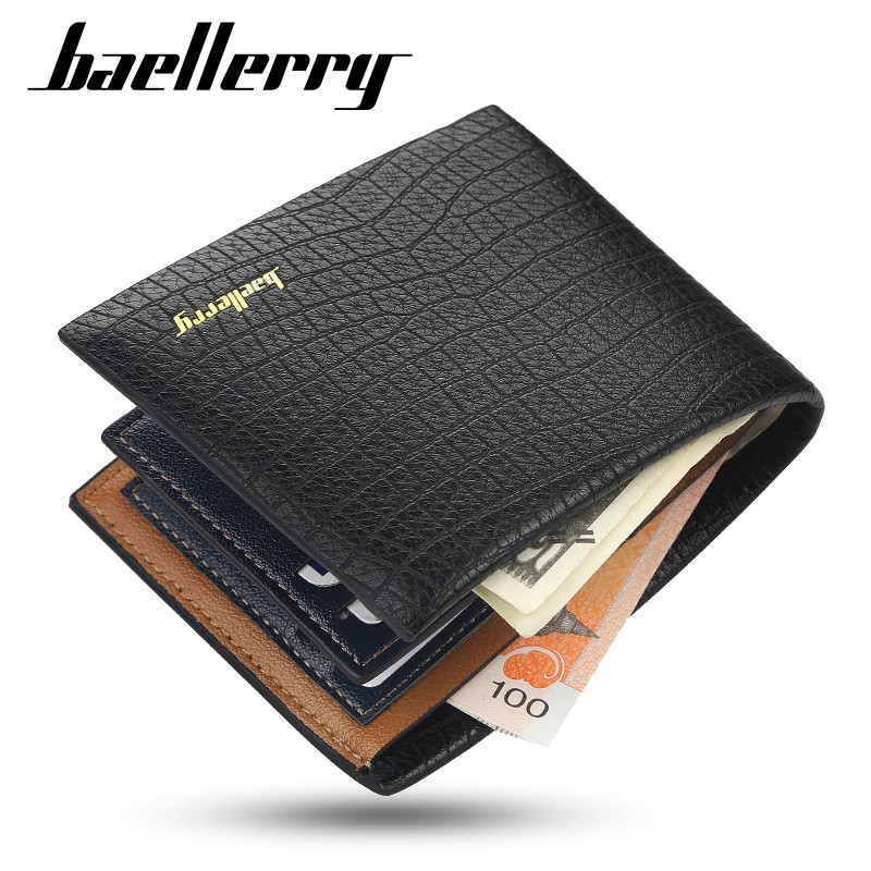 DOMPET LIPAT PRIA BAELLERRY IMPORT ORIGINAL HITAM KULIT CROCO STEVEN WA132B5 PREMIUM TIDUR PENDEK