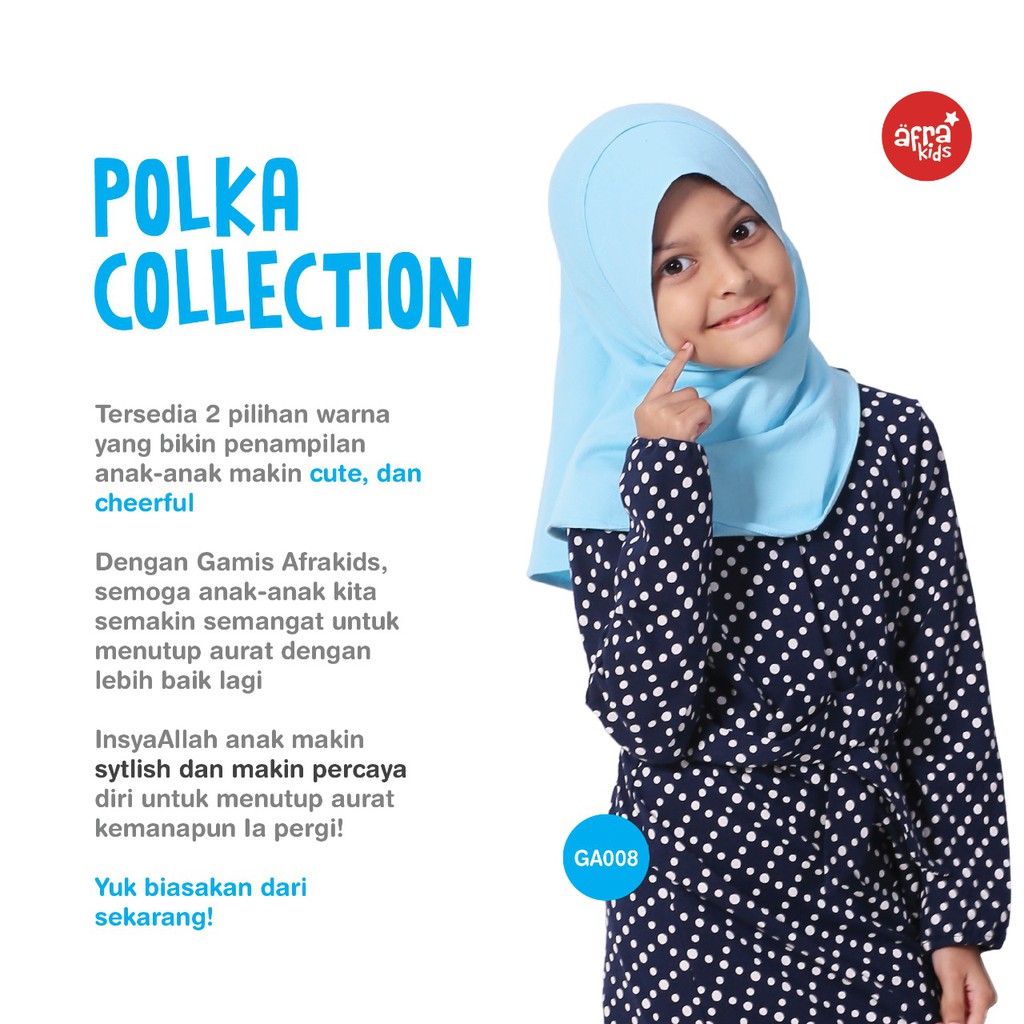 Gamis Anak Afrakids POLKADOT GA008-Navy &amp; GA011-Peach, Size M, L &amp; XL