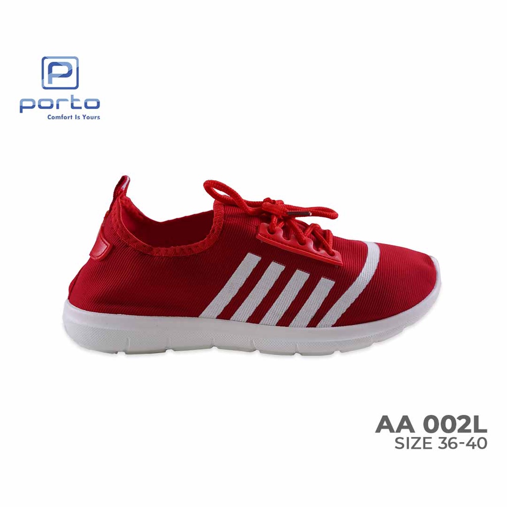 AA002L - Porto Leveling Sepatu Olahraga Sneakers Wanita Motif Garis Simple Nyaman Original Terbaru