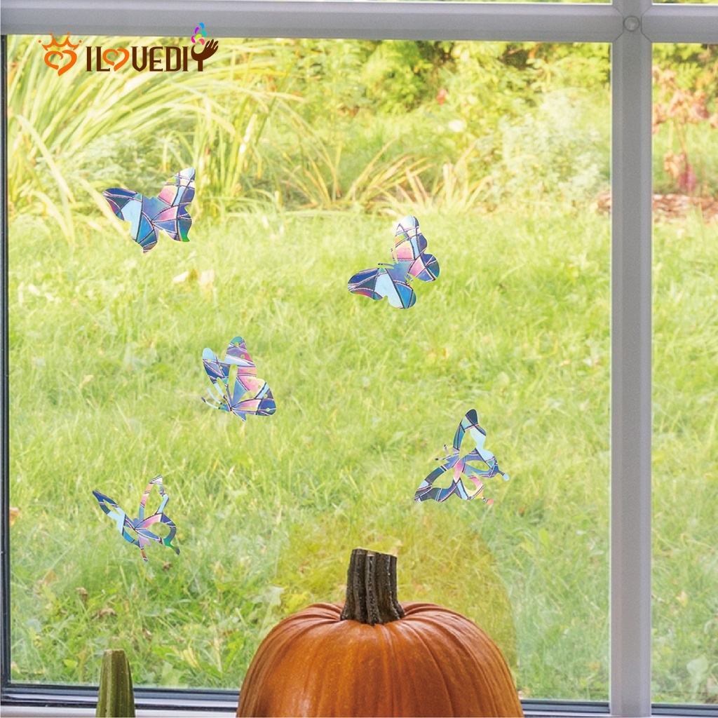 Stiker Kaca Jendela Motif Kupu-Kupu Pelangi Bahan PVC Untuk Dekorasi Pesta