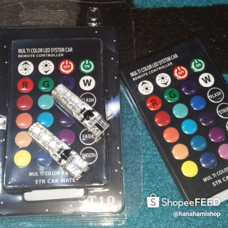 LAMPU LED SENJA T10 MOTOR MOBIL / STROBO RGB WIRELESS / 6 TITIK DENGAN REMOTE ON OFF