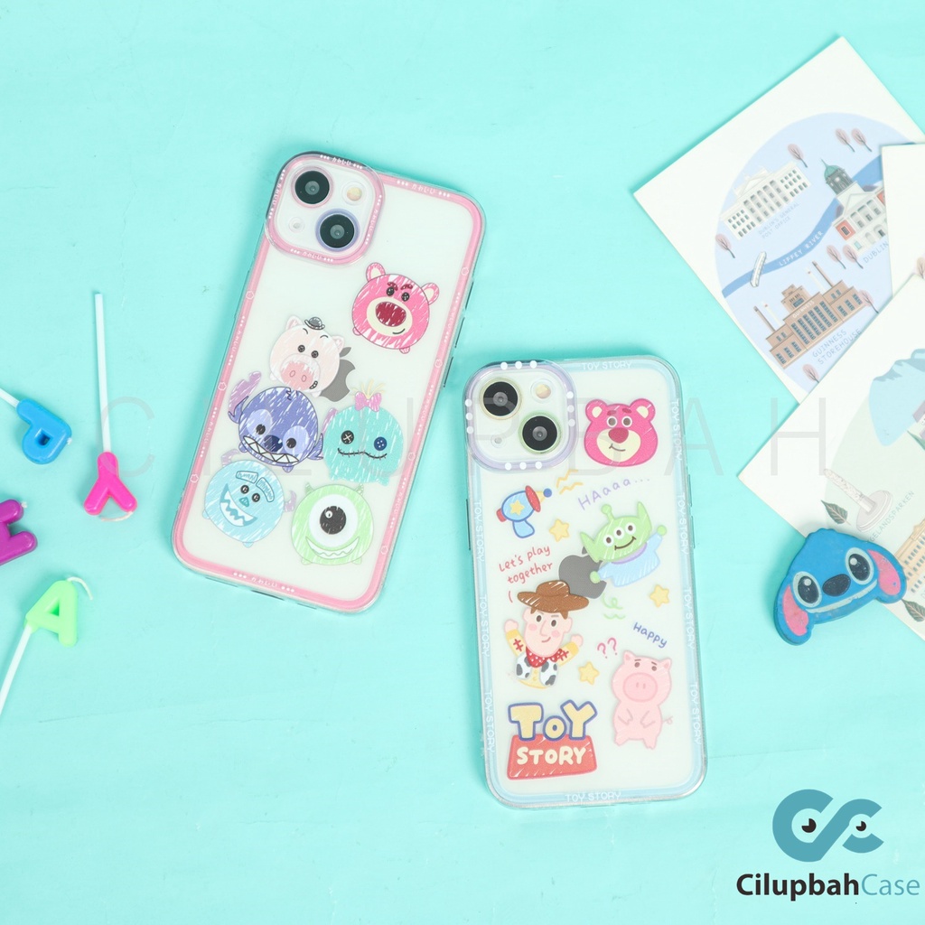 Clear Soft Case Cartoon 2 Motif Tsum Tsum and Toy Story Full Lenscover For iPhone 7 8 SE 7+ 8+ X XR XS 11 12 13 Mini Pro Max