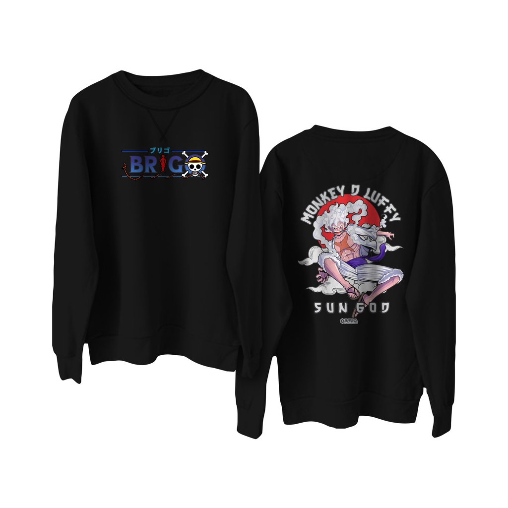 BRIGO Basic Sweatshirt  LUFFY GEAR 5 FIFTH II Sweater Crewneck Polos BRIGO X ANIME Sablon DTF Fleece Cotton II SIZE M-XXL (Pria &amp; Wanita) Free stiker&amp;Gantungan Kunci