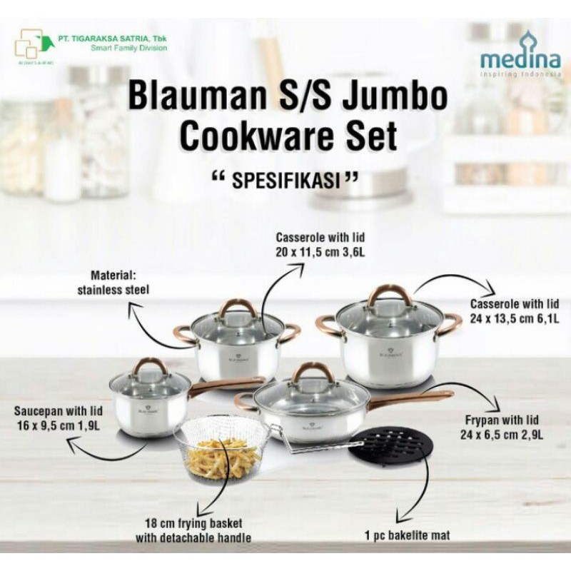 Promo Blaumann SS Jumbo Cookware set / Panci Blauman