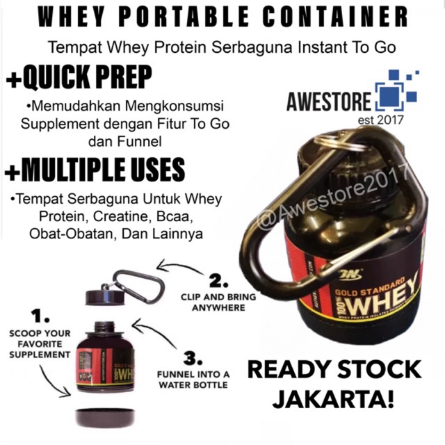 Whey Portable Container Wadah Protein Bcaa Creatine Keychain Wgs To Go Funnel Shaker Corong Botol Dymatize Iso 100