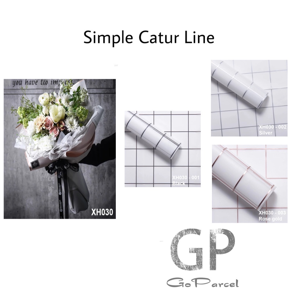 ( 5 Lembar ) SIMPLE CATUR LINE - BLACK GOLD WHITE CHEKCERED KOTAK KOTAK - FLOWER WRAPPING PAPER KOREAN PLASTIC PLASTIC CELLOPHANE KERTAS BUNGA BUKET FLORIST