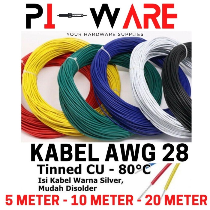 Kabel AWG 28 Tinned CU AWG28 Up To 80 Celcius Serabut Tembaga Putih