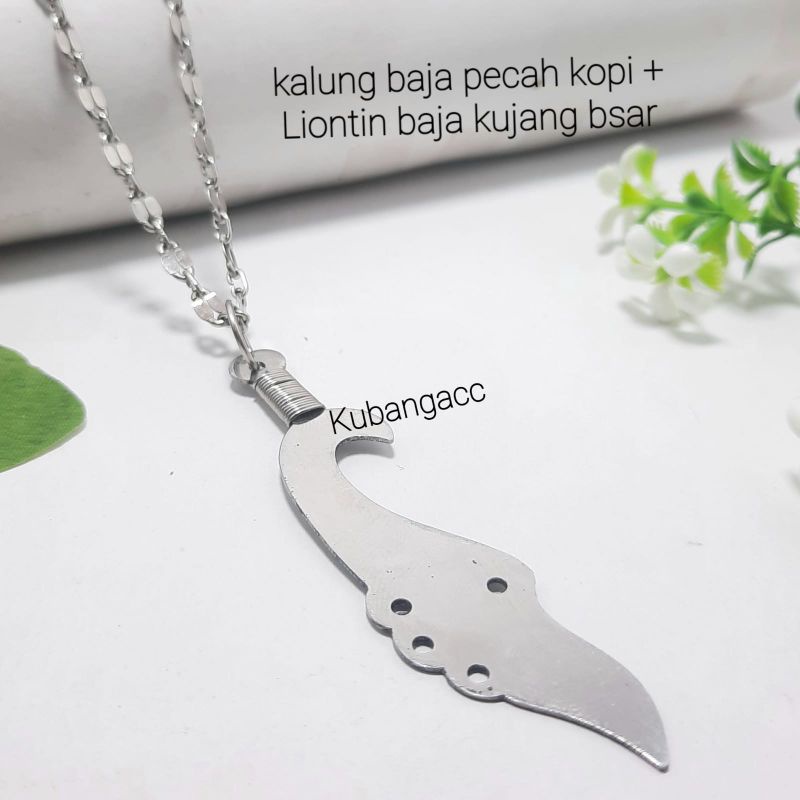 KS - Kalung Pria Monel Kalung Baja Pecah Kopi Liontin Kujang Rantai Kalung Pria Wanita Kalung Keren